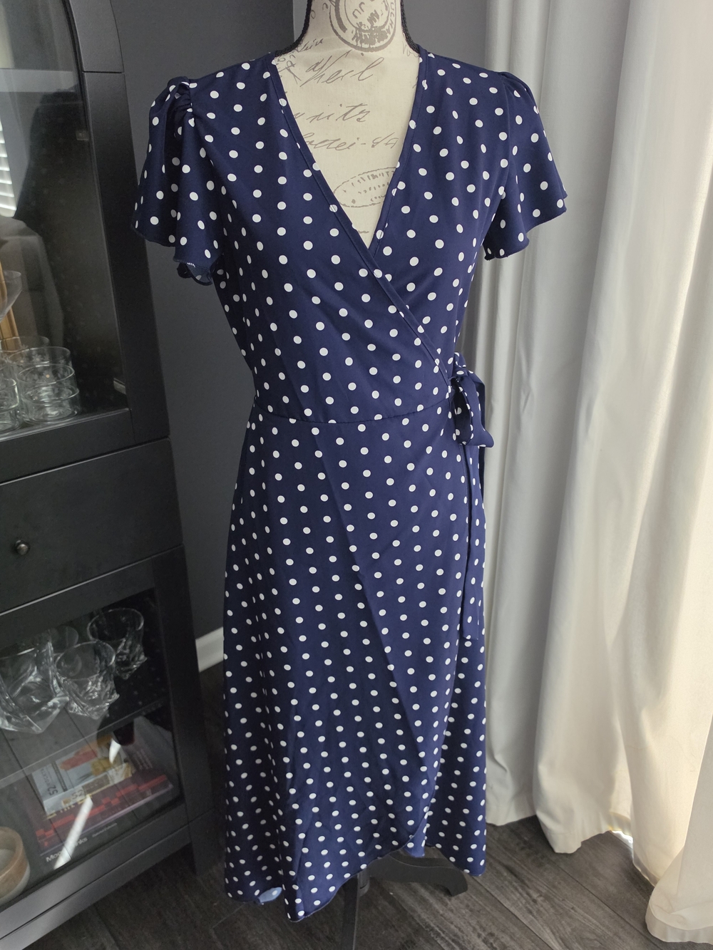 Polka Dot Wrap Dress - Navy & White